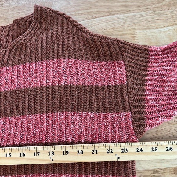 American Eagle Chunky Knit Striped Boxy Fit Henley Cropped Sweater Size Small - Picture 7 of 7